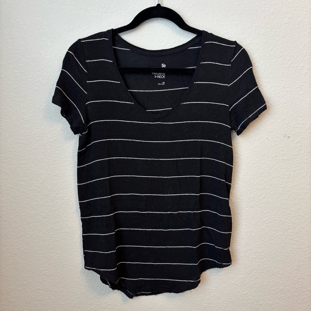 SO Black Striped Favorite V-Neck Shirt